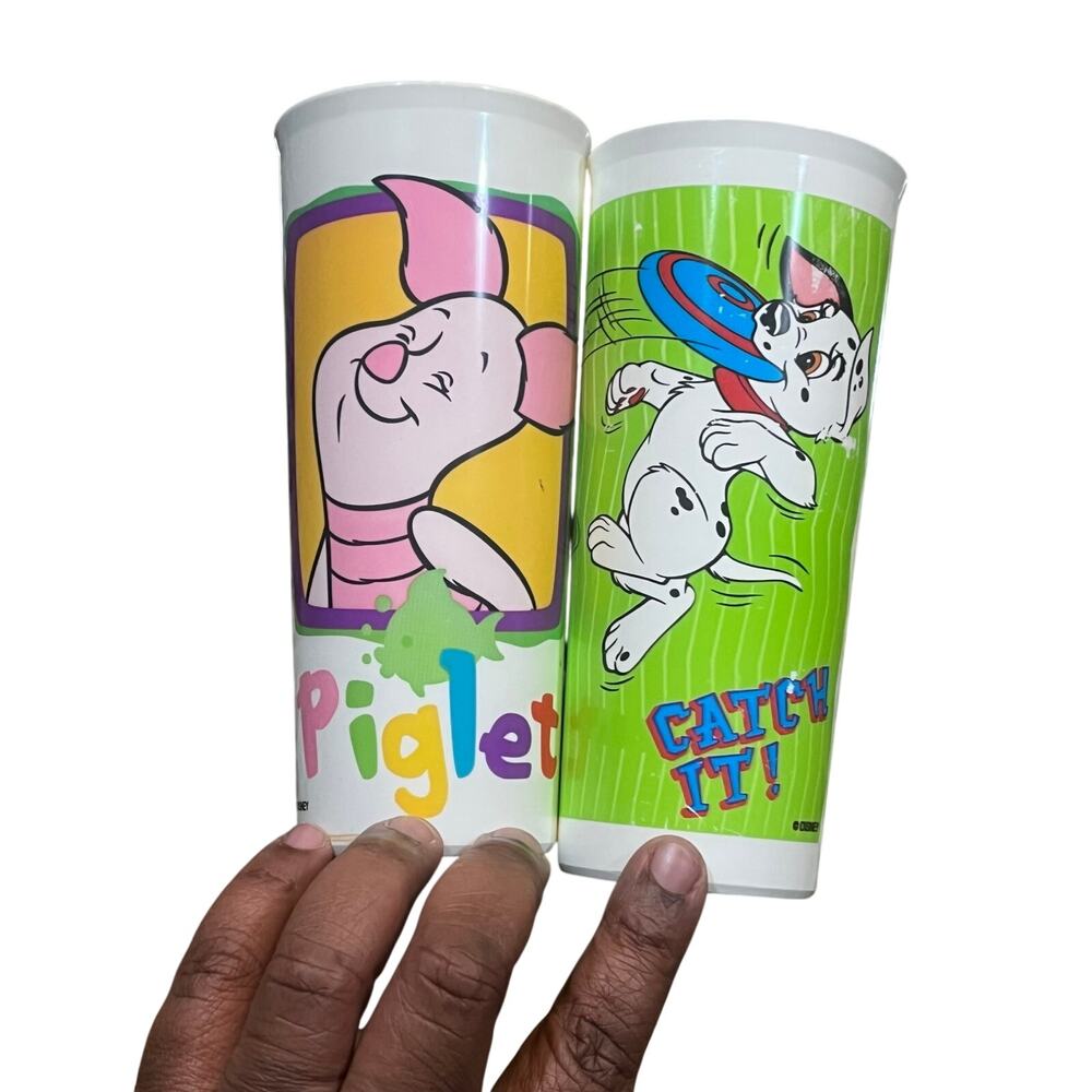 Vintage Disney Tupperware Approx 10‎ oz Kids Cups Pooh Piglet 101 Dalmatians